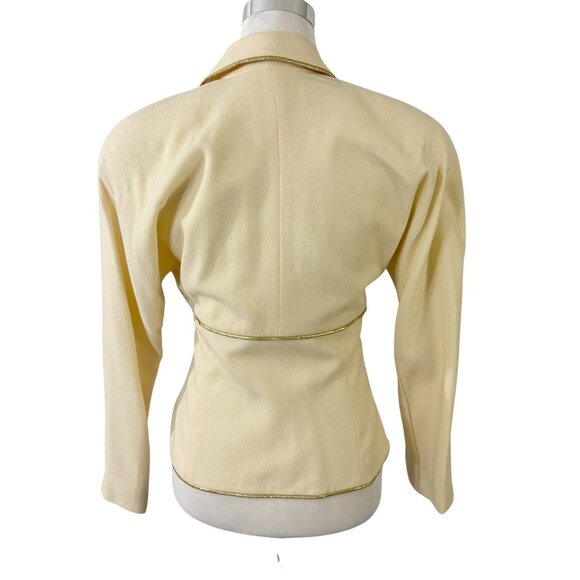 Rescala Formal Jacket Blazer White Wool Crepe Gold Trim Size 10 Vintage 1990s - Picture 7 of 10